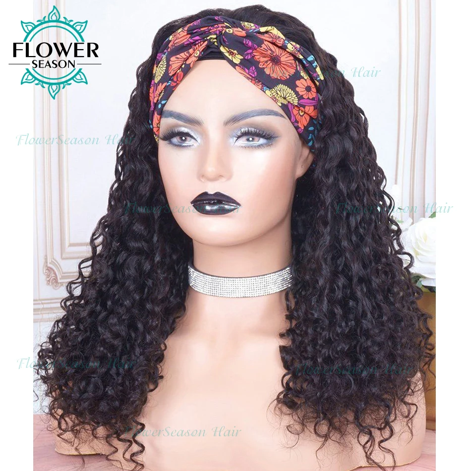Парик с головной повязкой человеческих волос кудрявый афро машины сделали