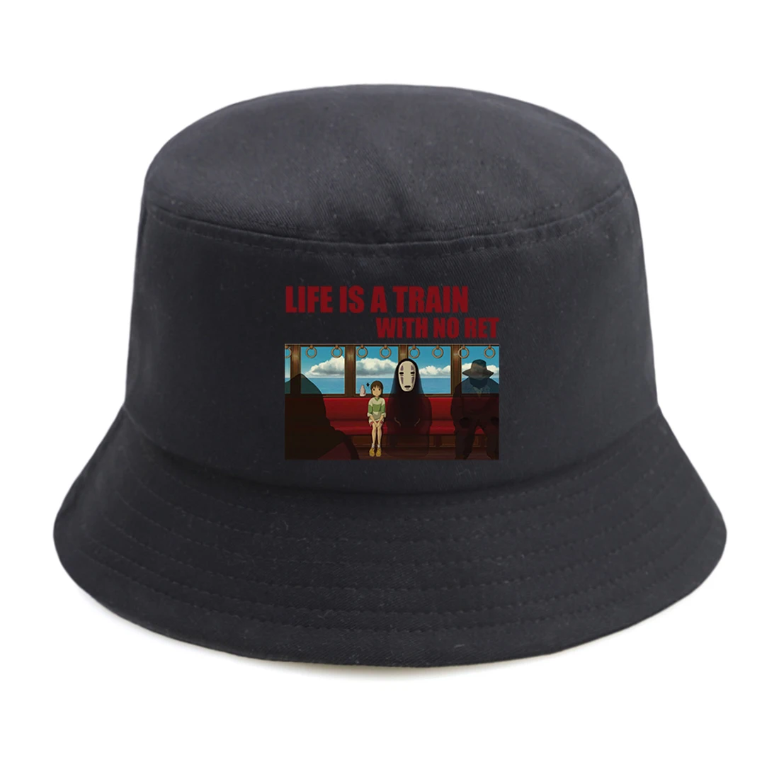 

No Face Man And Chihiro Print Bucket Hats Man Fashion Fisherman's Caps Japanese Anime Harajuku Panama Bucket Caps Black Hat