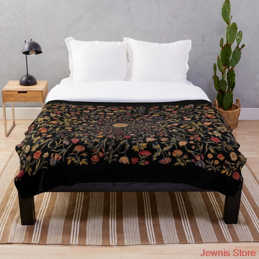 

Medieval Flowers on Black Throw Blanket Fleeceon Bed/Crib/Couch Adult Baby Girls Boys Kids Gift