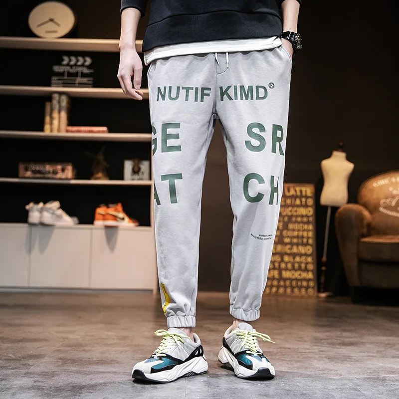

Fashion Letter Printing Men's Plus Size Long Pants Trendy Loose Trousers 2020 Wild Sports Thin Nine Points Jogging Pants Men