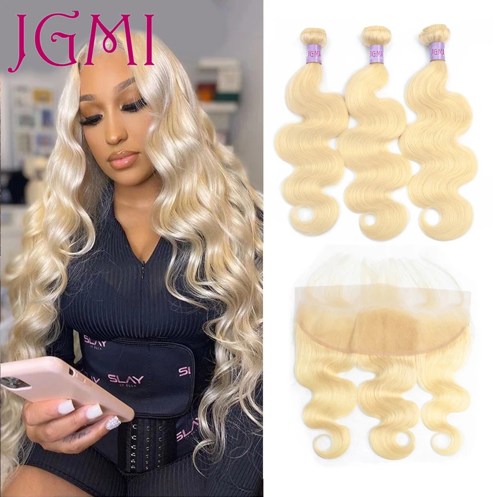 

JGMI Hair 613 Blonde Bundles With 13x4 Lace Frontal Hd Lace Body Wave Remy Blonde Human Hair Lace Frontal Closure With Bundle