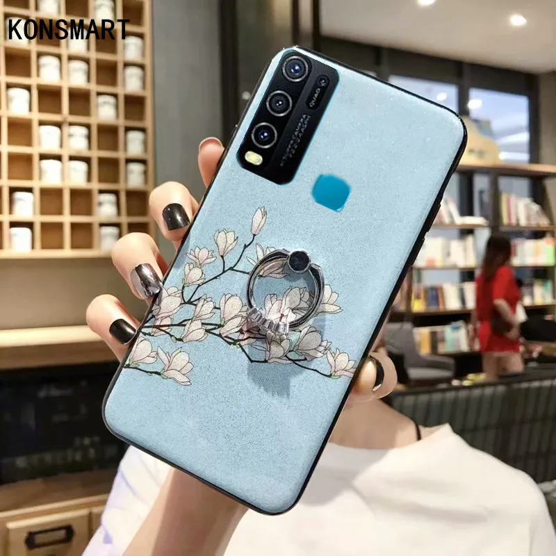 

Чехол KONSMART для VIVO Y50, Y30, роскошный силиконовый чехол с цветочным рисунком, блестящим кольцом на палец, 6,47 дюйма, чехол для телефона чехол для ...