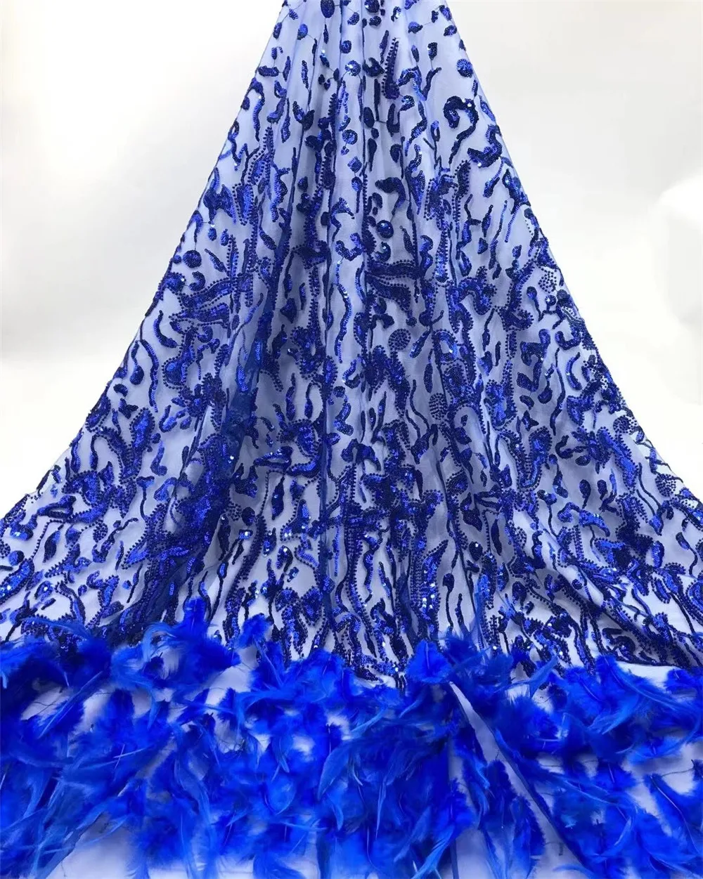 

NI.AI Nigerian Sequins Lace Fabrics 2020 High Quality Feather African Net Lace Fabric Wedding French Tulle Lace Material NI4385