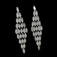 luxury chandelier style full marquise stones tassel long rhombus shaped drop earrings geometrical affairs event gala jewelry