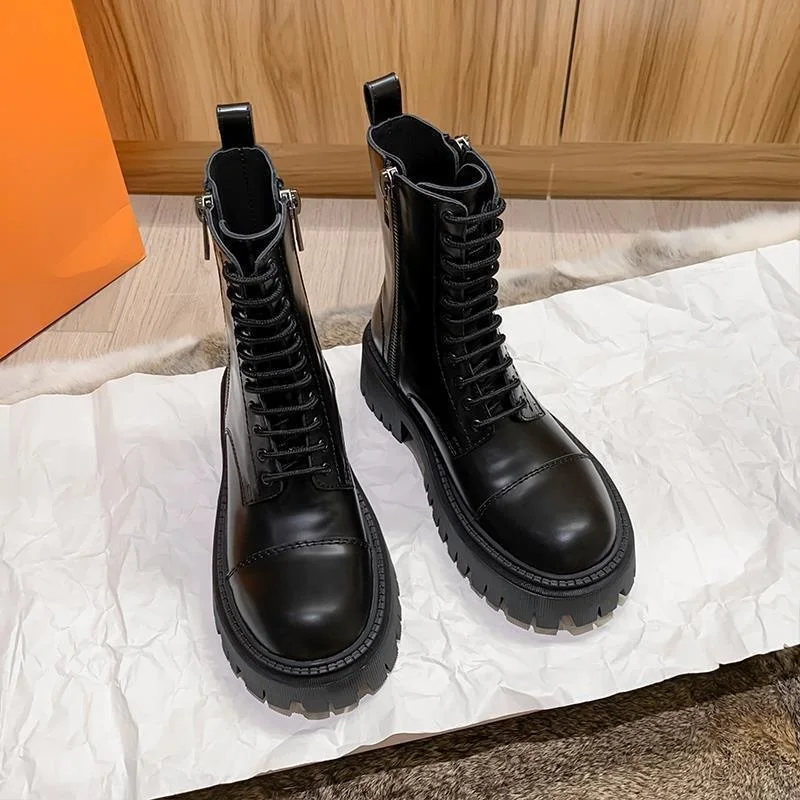 

Женские ботинки в британском стиле, Новинка осени 2021, универсальные мотоциклетные ботинки средней высоты на толстой подошве для студентов