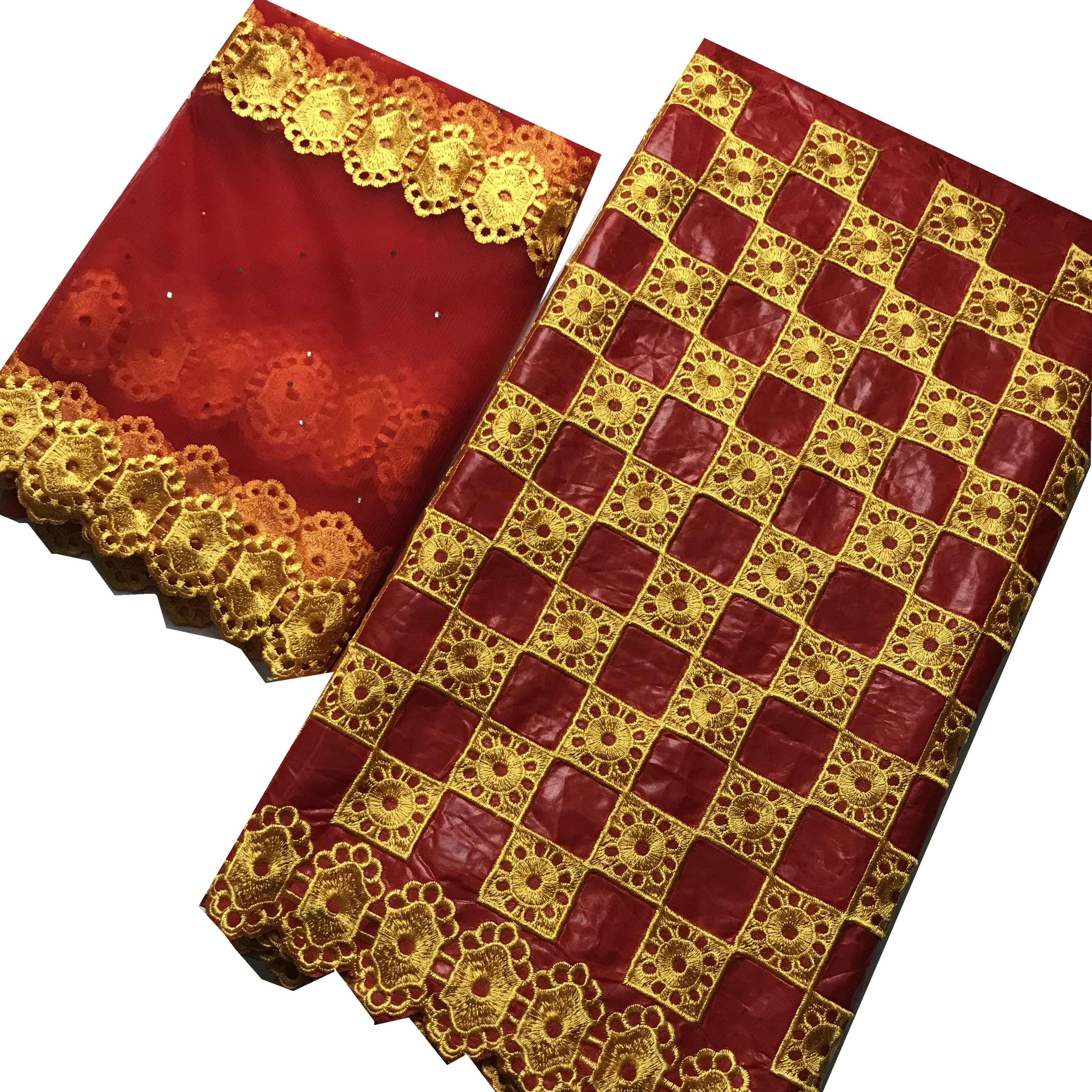 Высококачественная красная и Золотая кружевная ткань с вышивкой Bazin Getzner вышитый