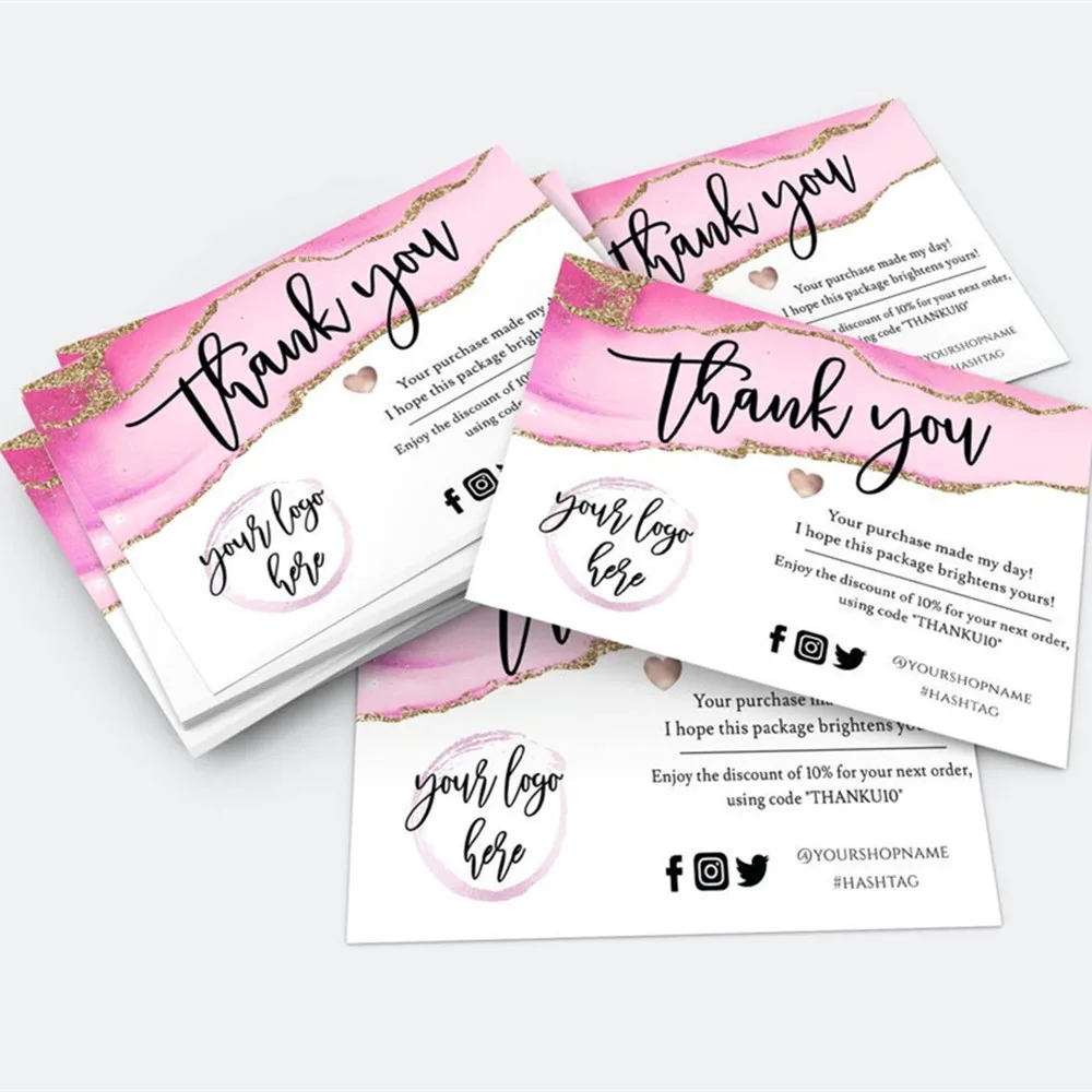

Custom Text Thank You For Your Order Business Insert Card, Blush Pink Watercolor Modern Business Insert card,Social Media Card