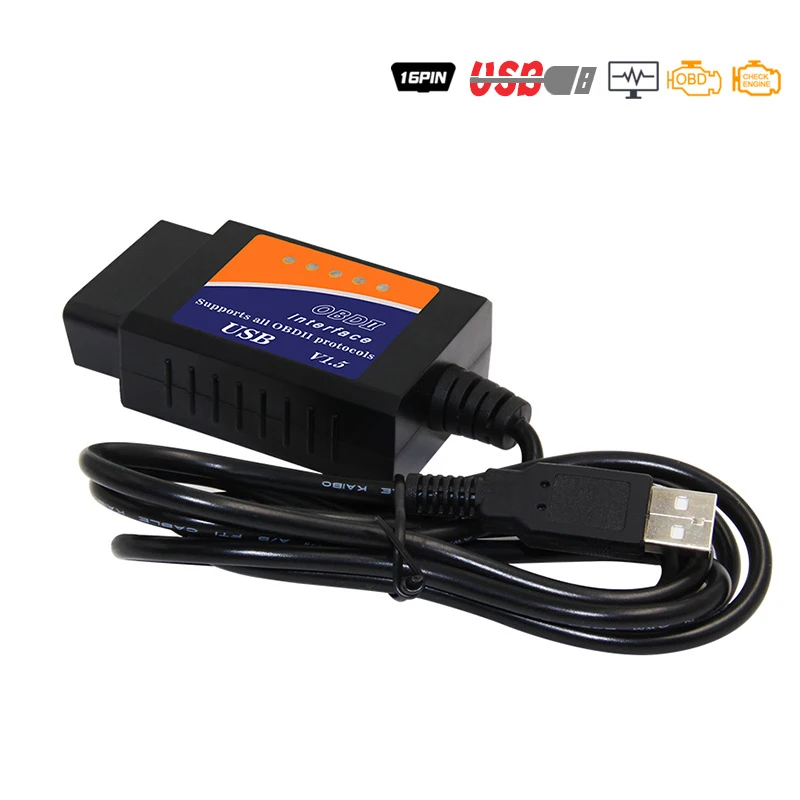 Мини OBDII USB V1.5 сканер для нескольких брендов CAN-BUS ELM327 транспортных средств OBD II ELM 327