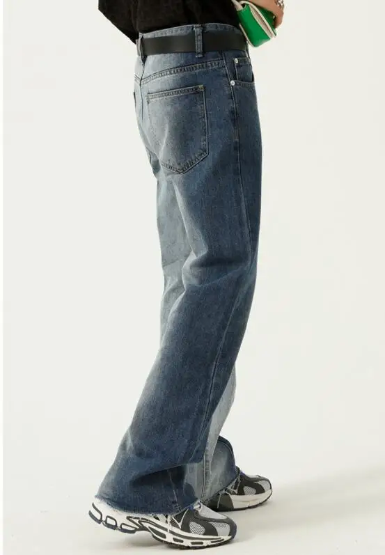 Jeans Men Street Ripped Jeans Men's Mopping Pants Loose Wash Straight-Leg  Denim Pants