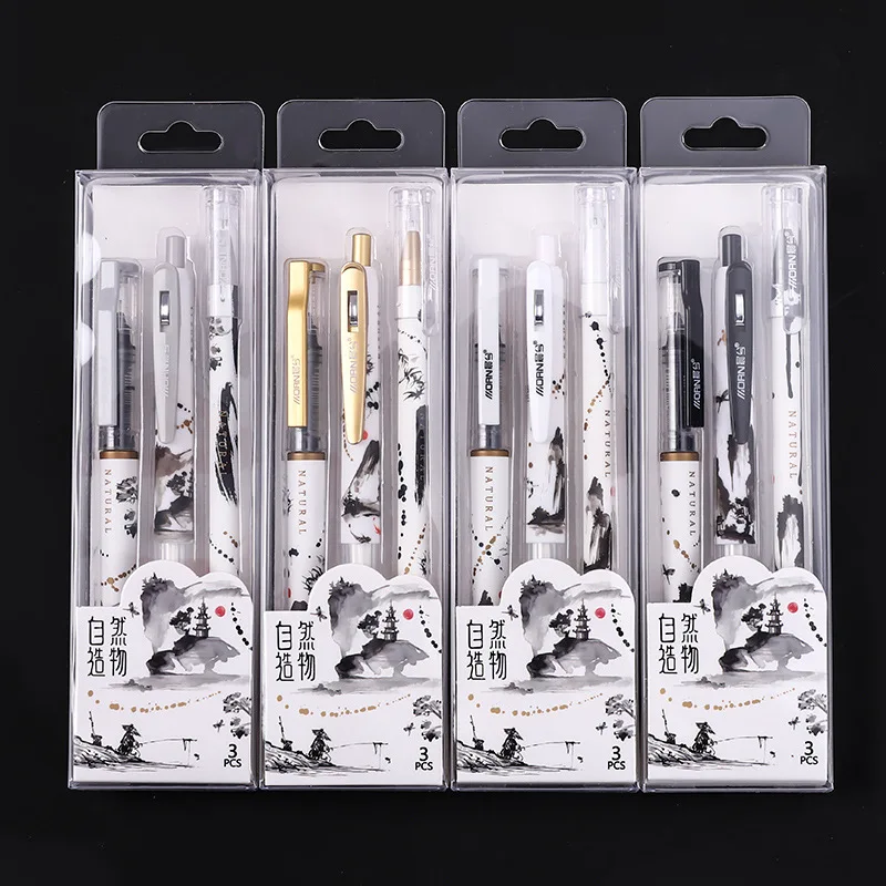 

12 pack/lot Chinese Style Gel Pen Set Cute 0.5 mm black ink Signature Pen School Office writing Supplies Promotional Gift
