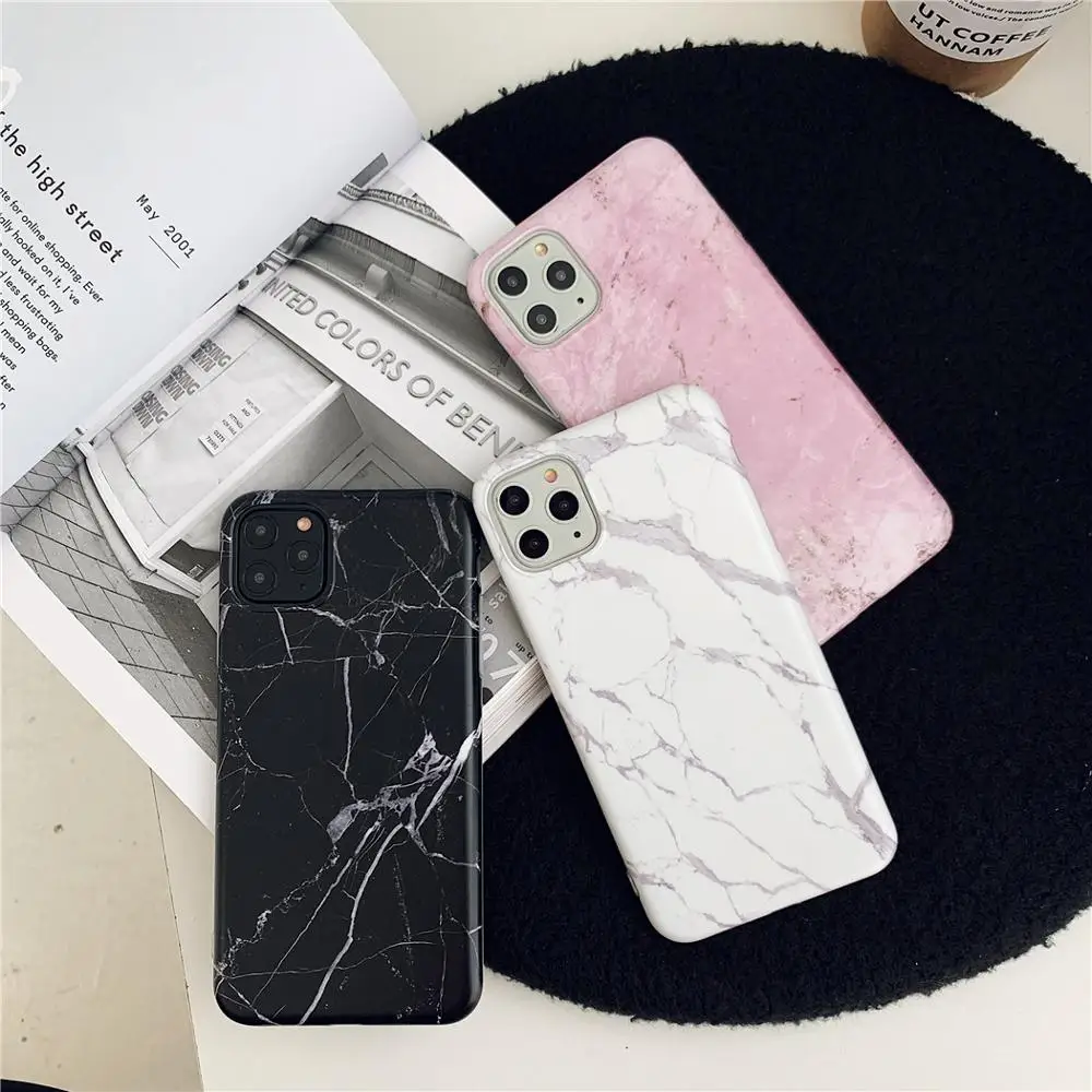 Матовые светло-розовые Белые Черные мраморные чехлы для телефонов iPhone 11 Pro XS Max XR X