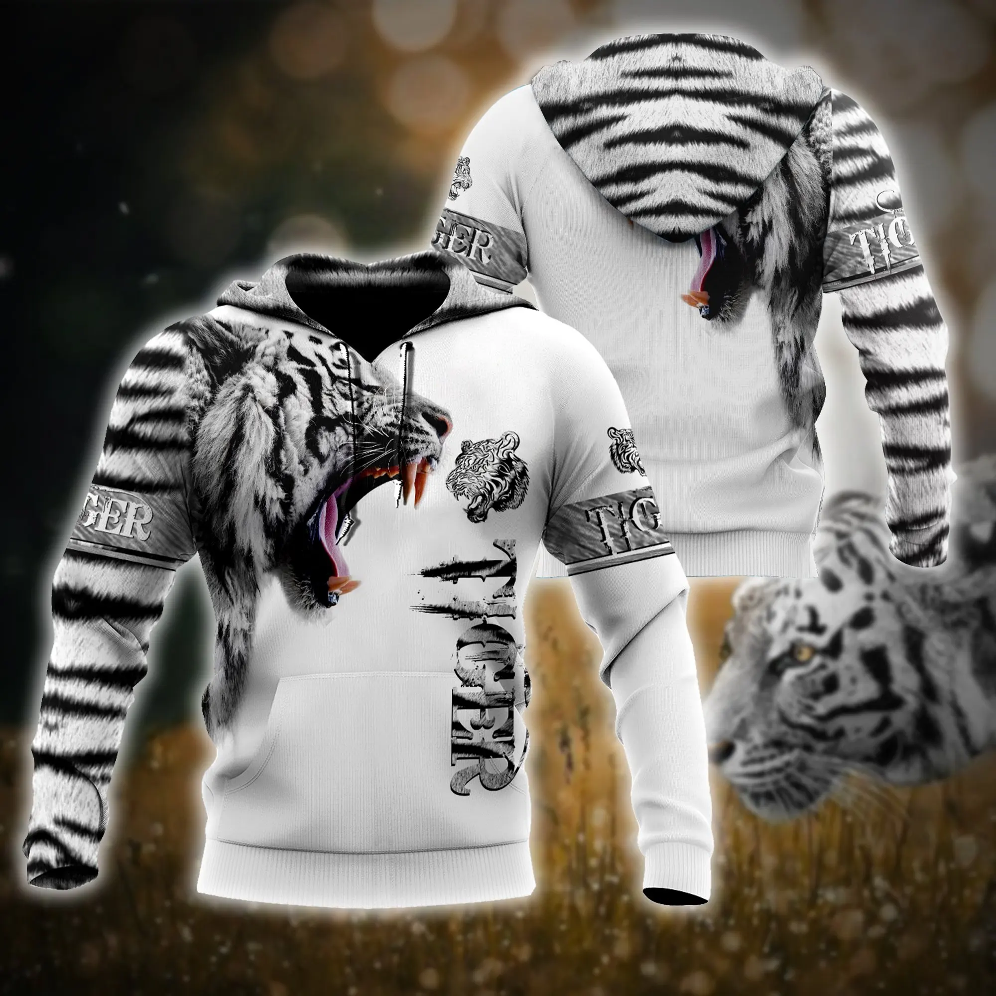 

Brand Fashion Autumn lion Hoodies White Tiger Skin 3D All Over Printed Mens Sweatshirt Unisex Zip Pullover Casual Jacket