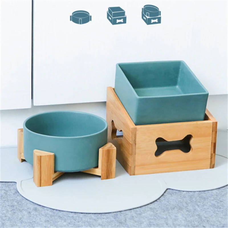 

Hot Ceramic Dog Cat Pet Puppy Bowls Feeding Feeder Water Bowl Detachable Height Adjustable High Capacity Single Double Bowl