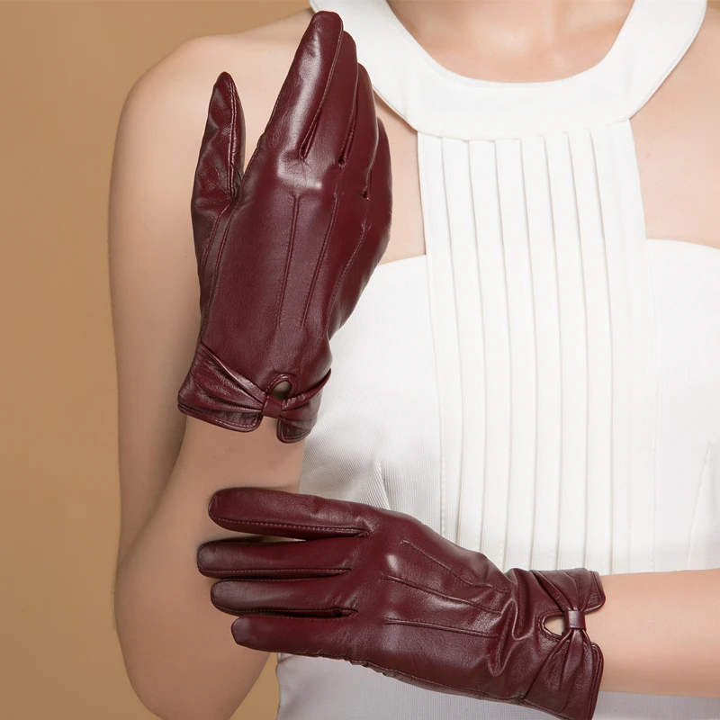 

Женские зимние перчатки из натуральной козьей кожи, с бантом