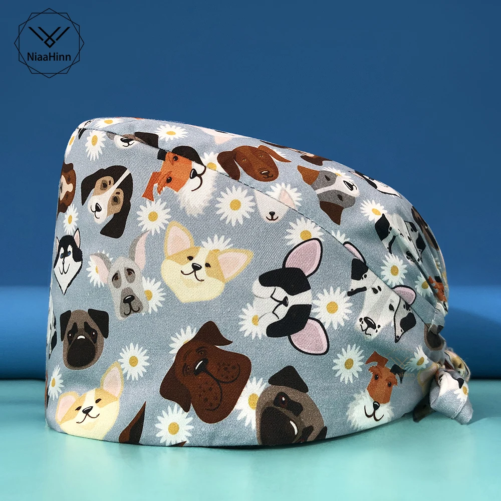 

Unisex Cotton Pet shop Breathable Work Cap Dust Cap Nursing Cap Beauty Cap Beauty Salon Scrub Elastic New Baotou Hat Wholesale