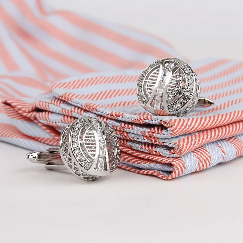 

Hollow Round Cufflinks Men Unisex Daily Banquet Wedding Suit Shirt Buttons French White Crystal Business Cuff Links Gifts