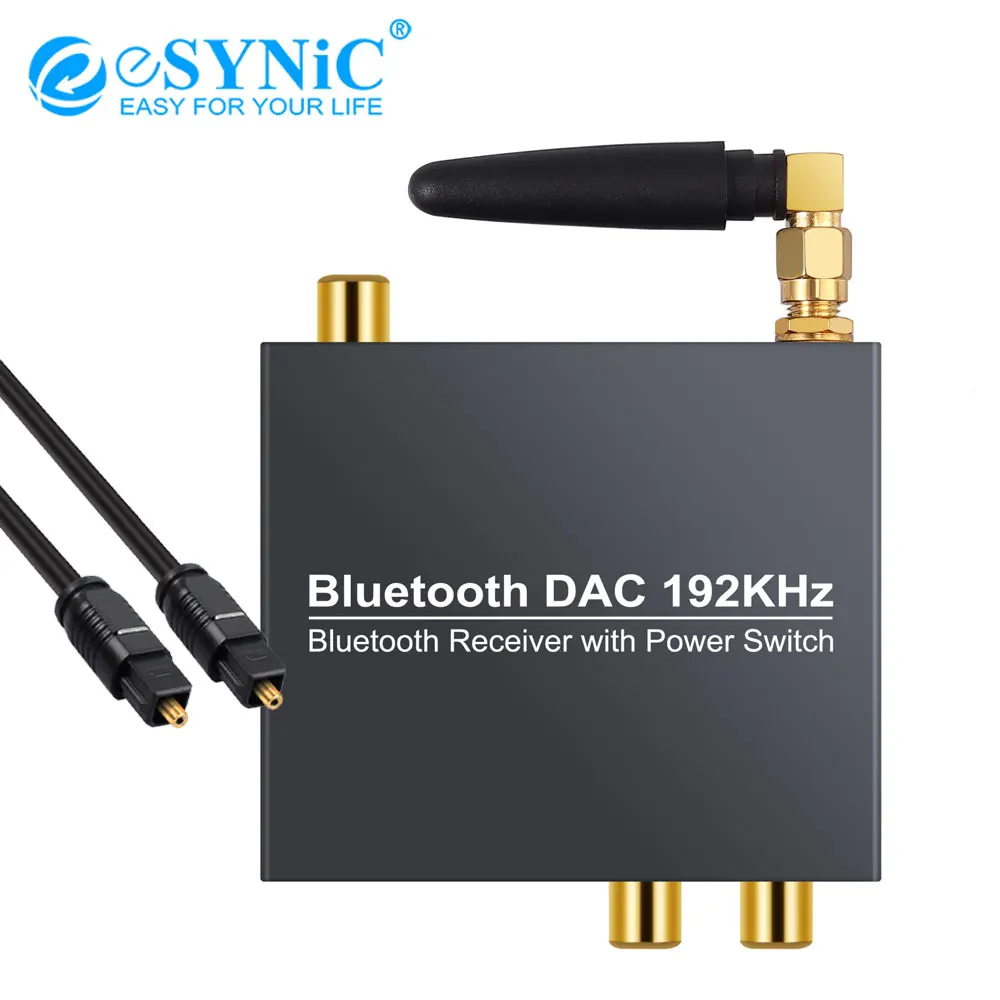 

eSYNiC Digital to Analog Audio Converter Optical Coaxial to Analog 3.5mm Audio with Power ON/OFF 192kHz Bluetooth-compatible DAC