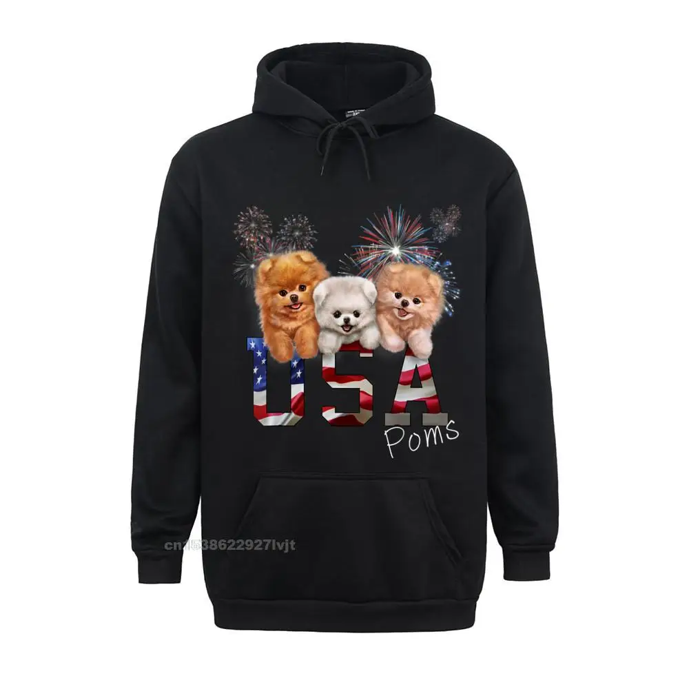 Hoodie Patriotic America Pomeranian Puppy USA Dog Fireworks Male Slim Fit Design Hoodie Cotton Streetwear Printed