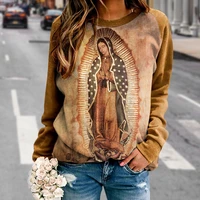 womens long sleeve top fashion vintage original of our lady guadalupe virgin mary print skin friendly sweatshirt for girls
