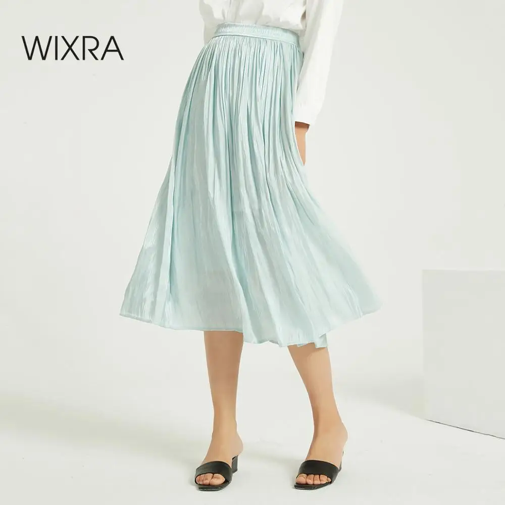 Женская атласная юбка Wixra Однотонная с высокой эластичной талией свободная