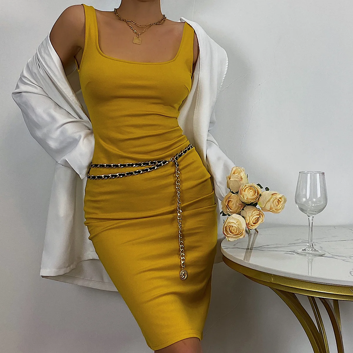 

French Metal korean Woven Medieval Double-layer Waist Chain Accessories Are Fashion Belt Sexy Korean Women QW5