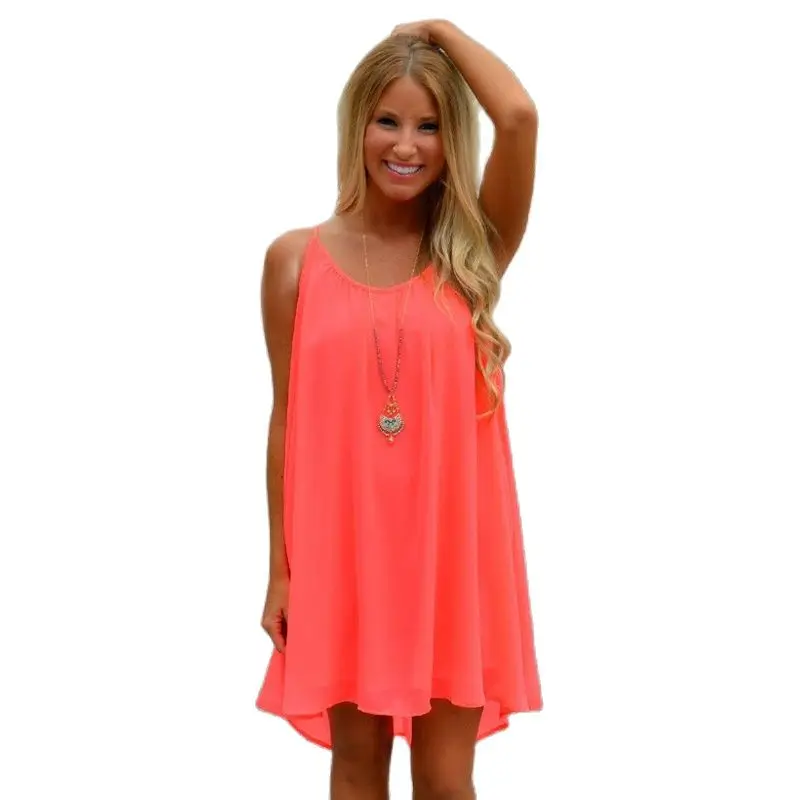 Женское пляжное платье 2021 летнее стильное ФЛУОРЕСЦЕНТНОЕ шифоновое женское