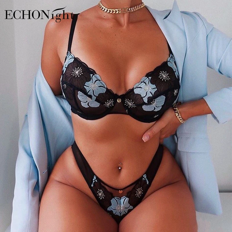 

Echonight Push up Lingerie Set Floral Embroidery Women's Underwear Set Underwire Bra Set Woman 2 Pieces Lingerie Sexy Wholesale