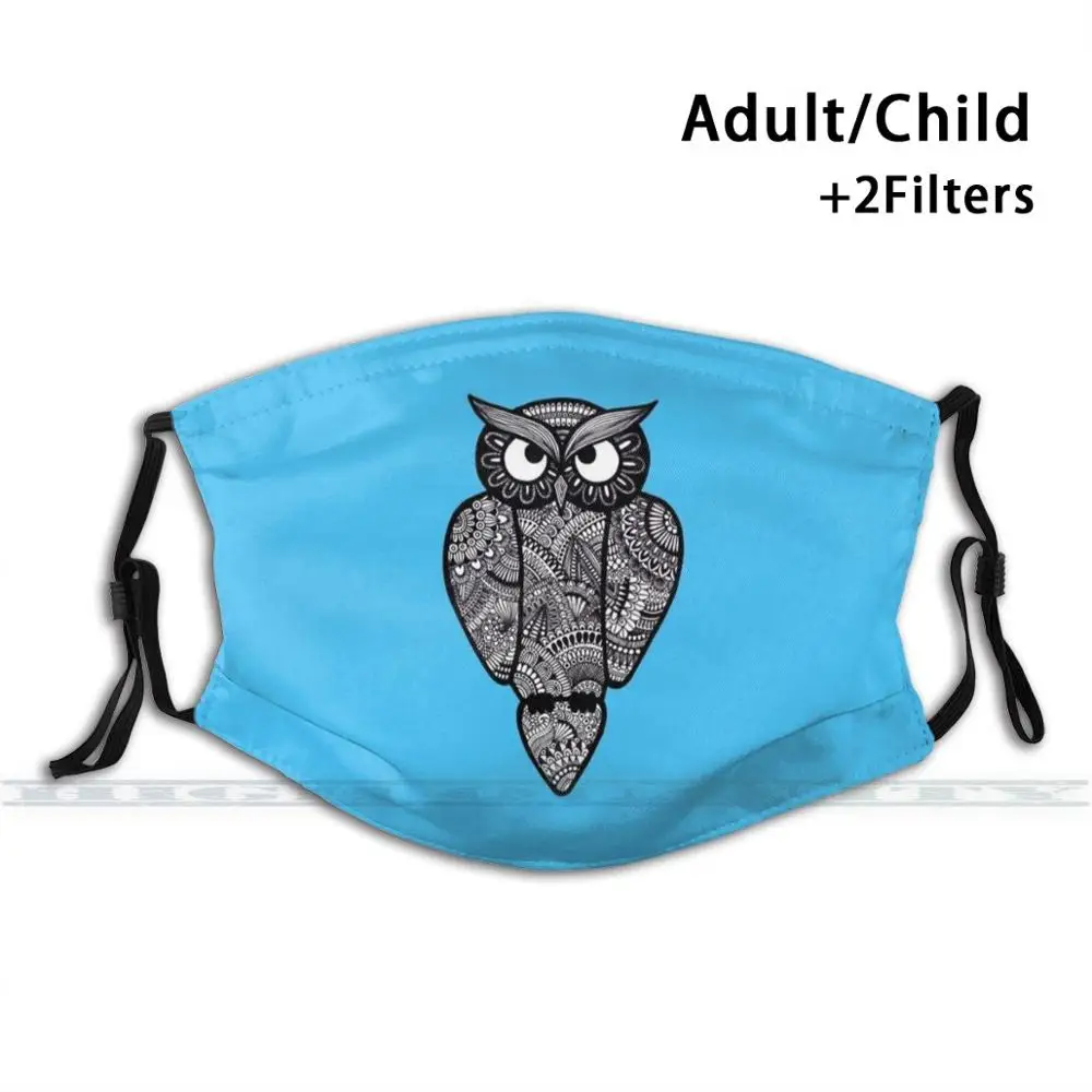 

Zentangle Owl ( Light Blue ) 3d Print Reusable Mouth Mask Washable Filter Anti Dust Face Mask Owl Bird Animal Zentangle