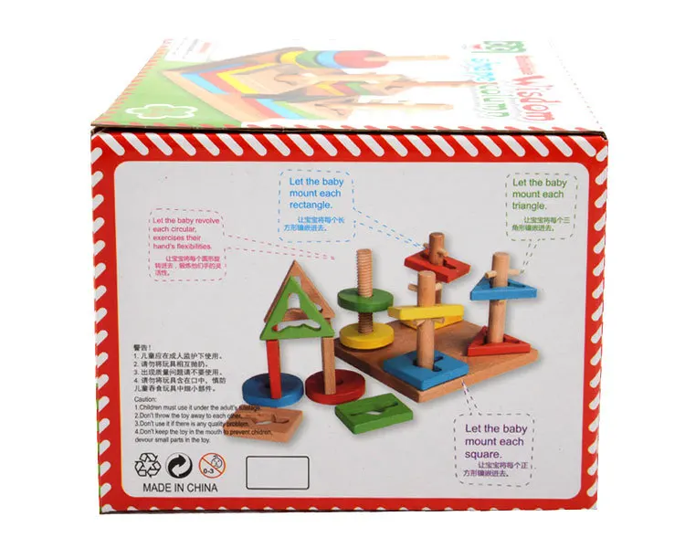Деревянная Геометрическая головоломка-штабелер для малышей Детская развивающая