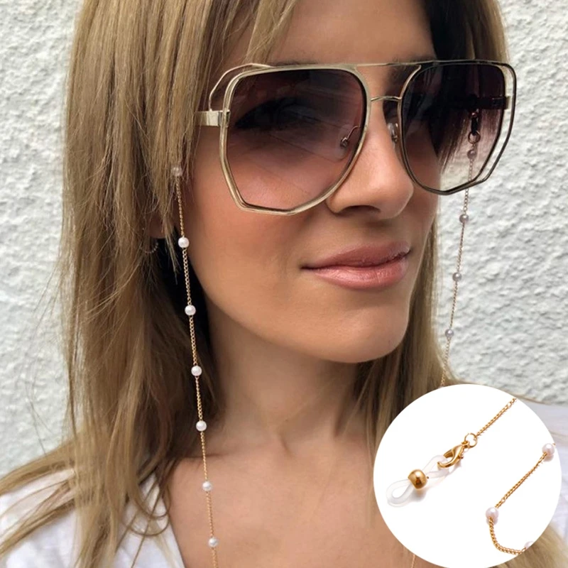 

1pcs Eyeglass Strap Reading Glasses Hanging Pearl Chain Fashion Sunglasses Spectacles Holder Neck Cord Glasses Slip Metal Chain