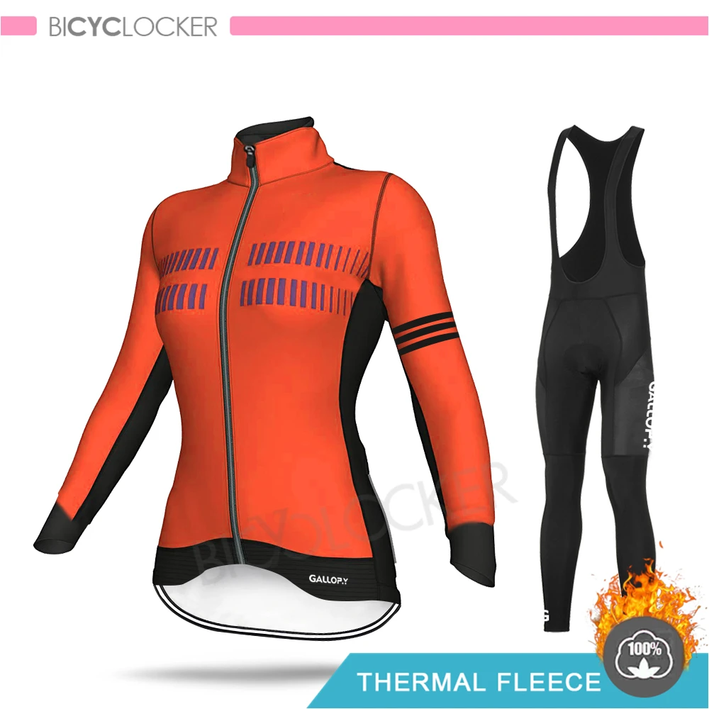 Bib Cycling Set Зимняя одежда для велоспорта куртка с длинными рукавами для шоссейного велосипеда Женская велосипедная одежда профессиональная команда Теплая Флисовая майка комплект теплый MTB - Цвет: Bib Cycling Set