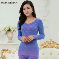 dingdnshow thermal underwear seamless round neck women cotton warm thick sexy ladies clothes print long johns shaped sets