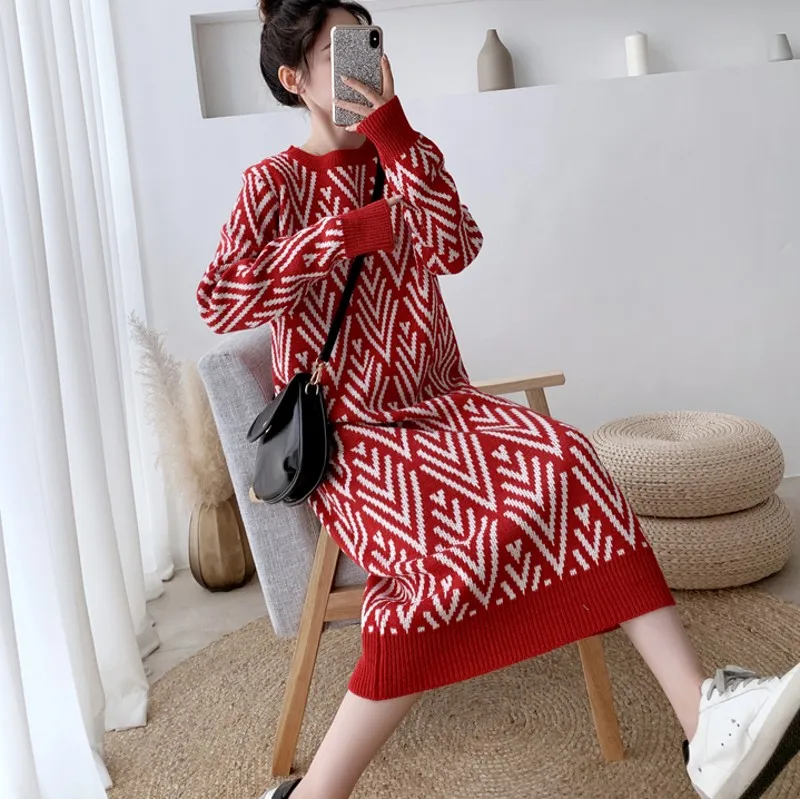 

Женское трикотажное платье-свитер макси, длинное ТРАПЕЦИЕВИДНОЕ ПЛАТЬЕ в рубчик, плотное платье-пуловер, Осень-зима 2021