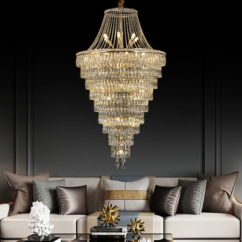 

LED Postmodern Stainless Steel Crystal Lustre Art Deco Gold Chandelier Lighting LED Lamp LED Light For Foyer