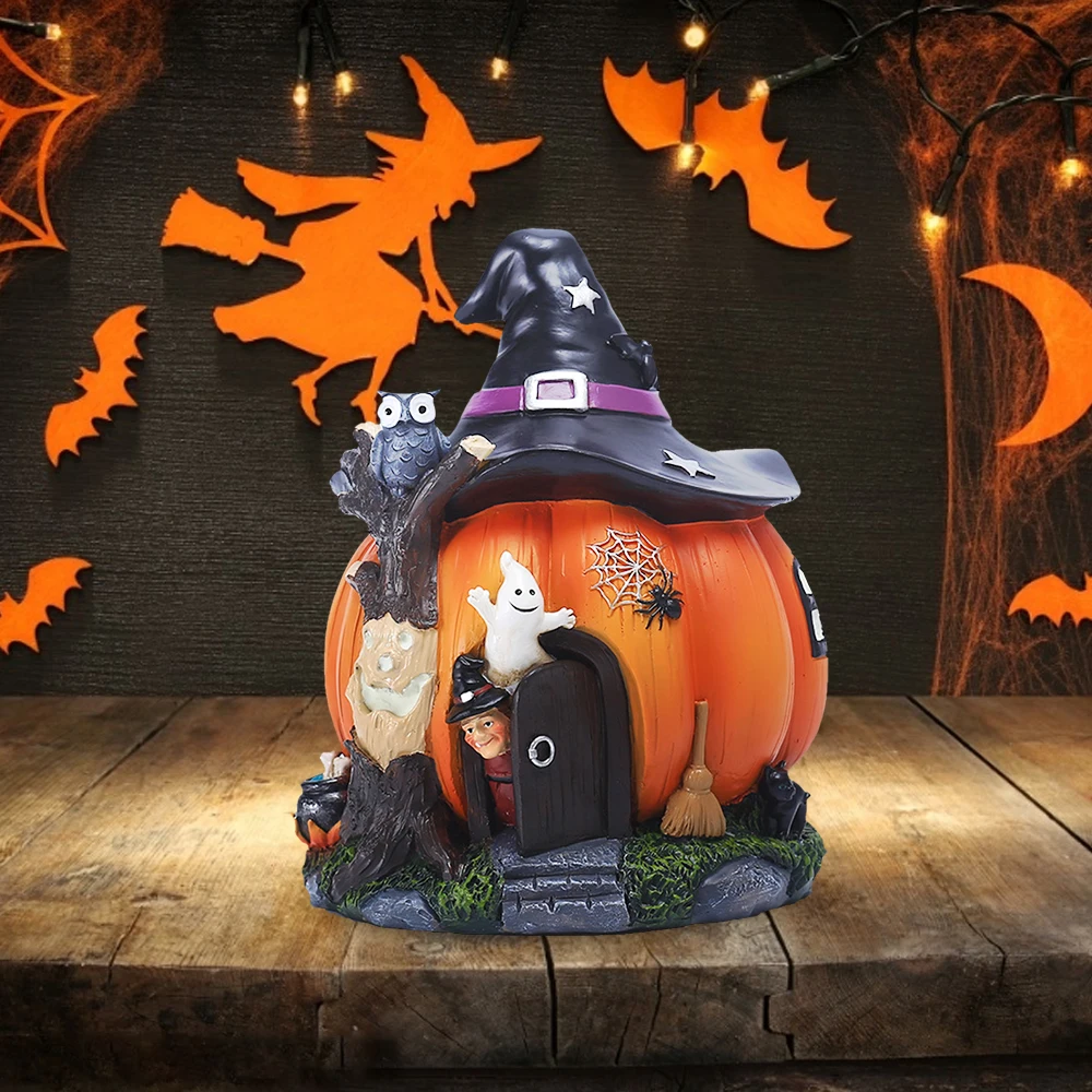 

Halloween Decoration Ornaments Luminous Witch Pumpkin House Garden Courtyard Outdoor Decoration Statues Resin Crafts Gifts