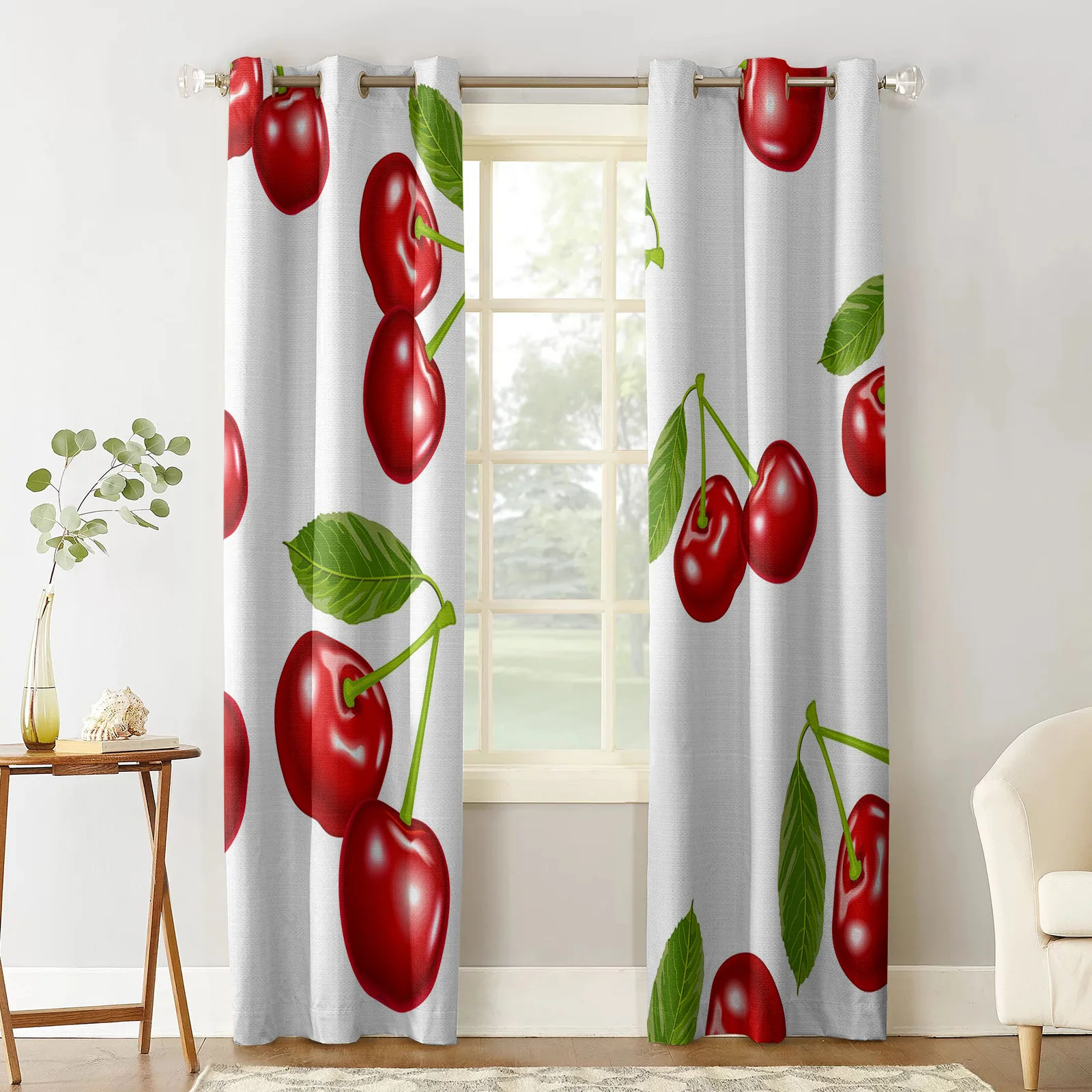 Вишневые фрукты красные ветки яркие свежие шторы для гостиной спальни кухни