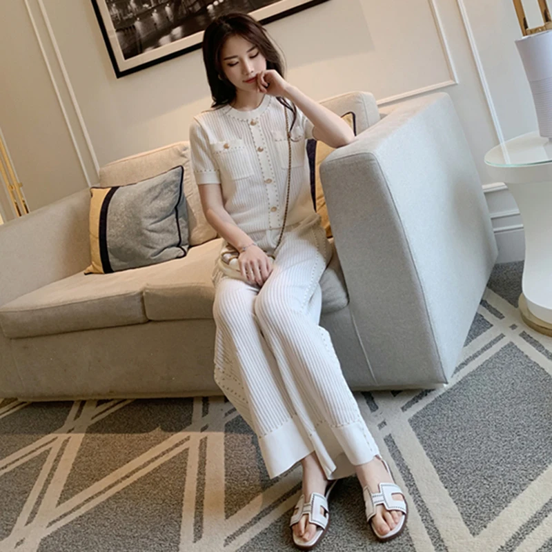 Новинка весна-лето Женский комплект из 2 предметов подходящий Топ широкие брюки