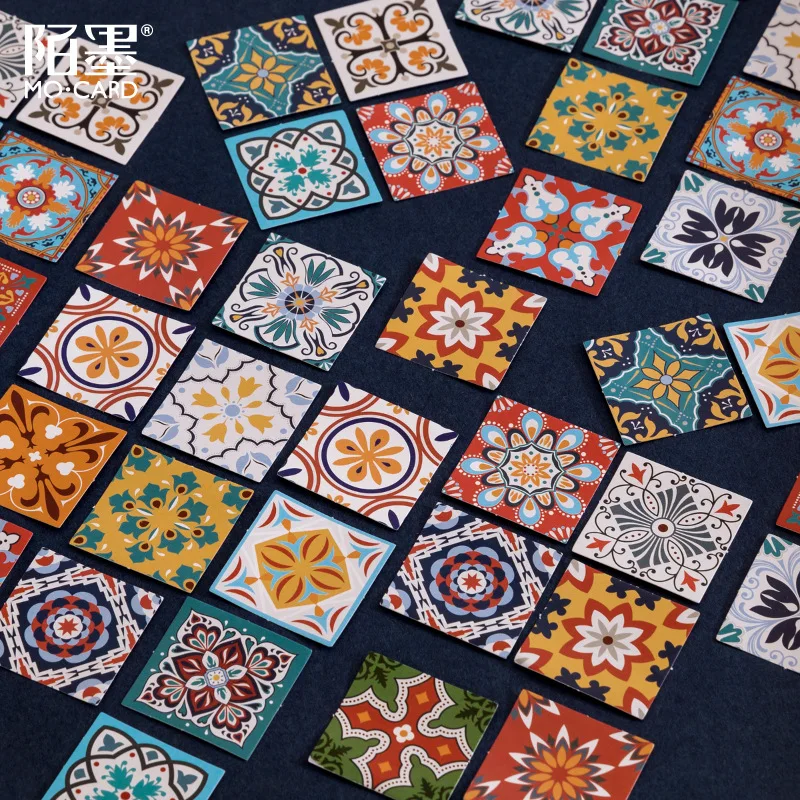 

46 Pcs Diy Retro Papers Vintage Geometric Pattern Stickers For Diary Decoration Scrapbooking School Office Stationary