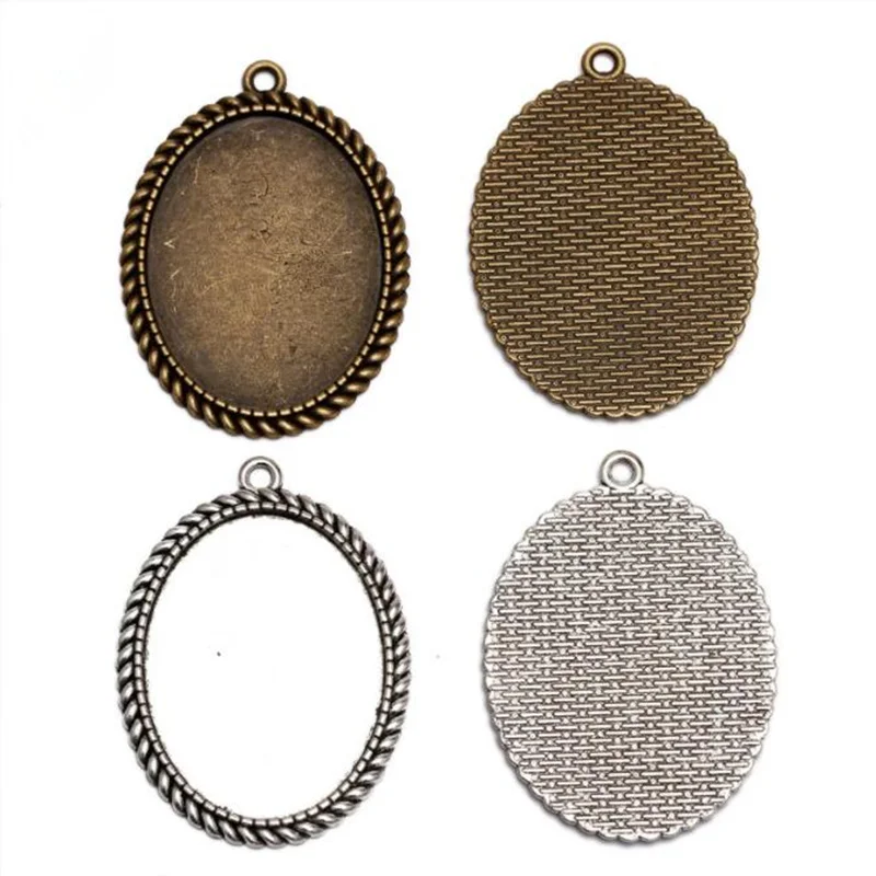 

5pcs/lot Retro 30X40mm Oval Lace Pendant Settings Cabochons Bases Bezel Trays Fit Cabochon Cameo DIY Necklace Finding