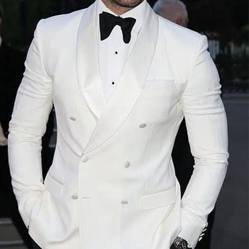 Белый Slim Fit Мужские костюмы с двубортный для свадьбы смокинг жениха 2 шт.