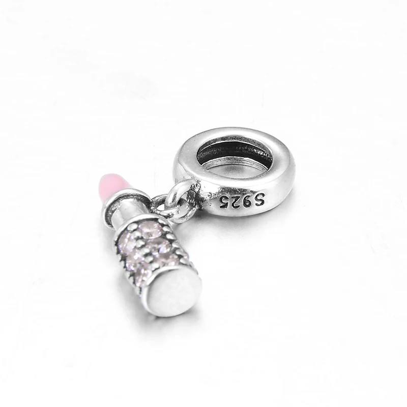 925 пробы серебряный розовый губная помада циркон круглые бусины подходит для