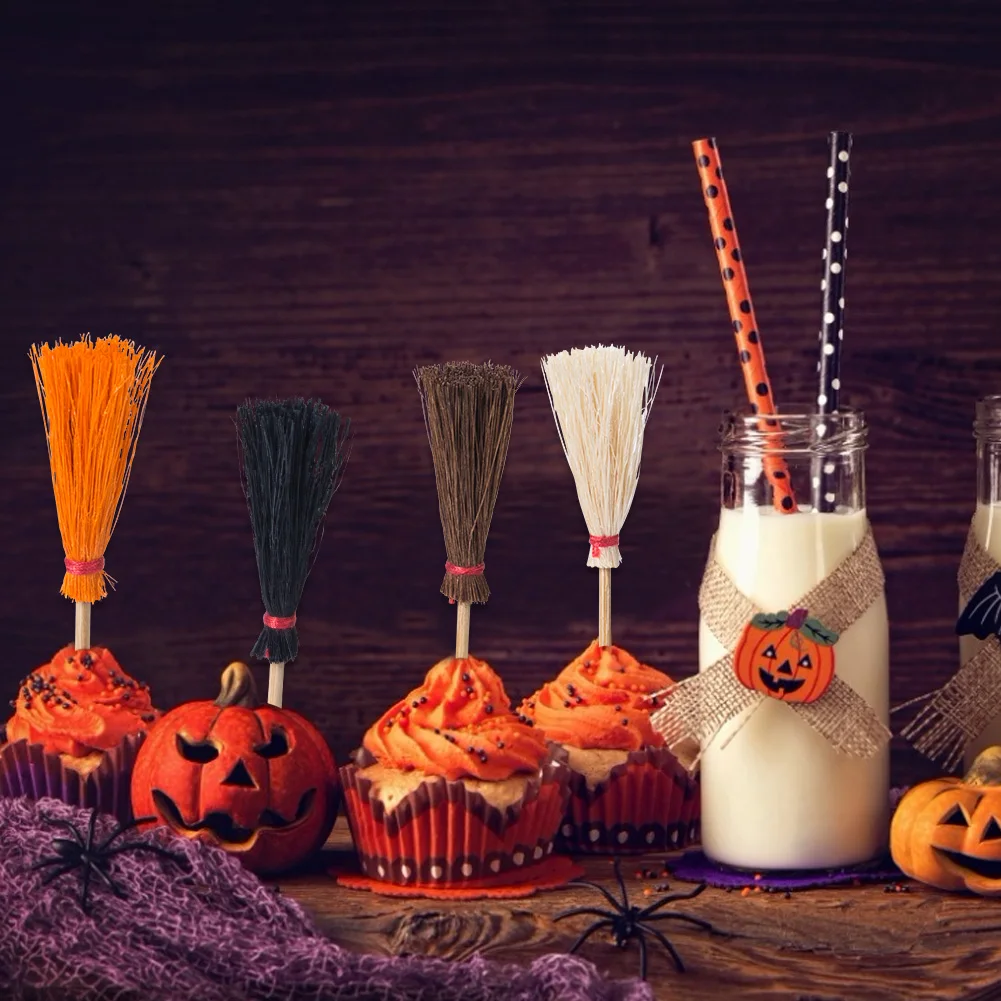 Halloween Party Decoration 12Pcs/set Broom Witch Cupcake Toppers DIY Crafts For Kids Boys Girls Birthday Home Decor | Дом и сад