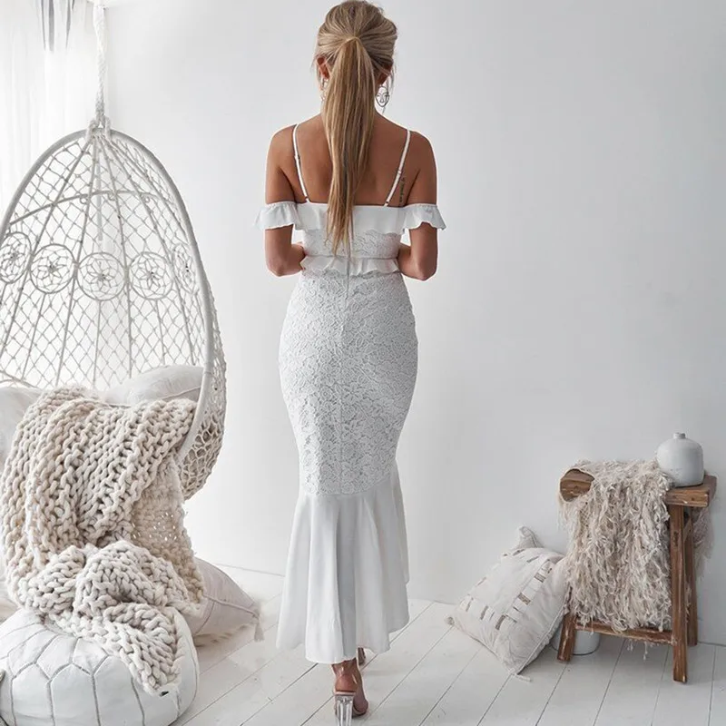 Модные Вечерние Платья Русалочки кружевное Открытое платье с оборками