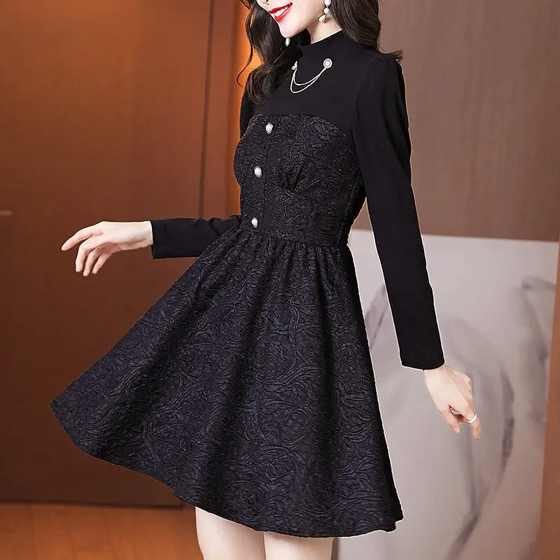 

Women 2021 New Spring Autumn Solid Color Dresses Female Fashion Retro O-neck Vestidos Ladies Short Loose Bottoming Dress D793