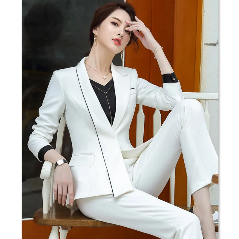 Офисный Женский комплект Блейзер брючный костюм комбинезон куртка с длинными