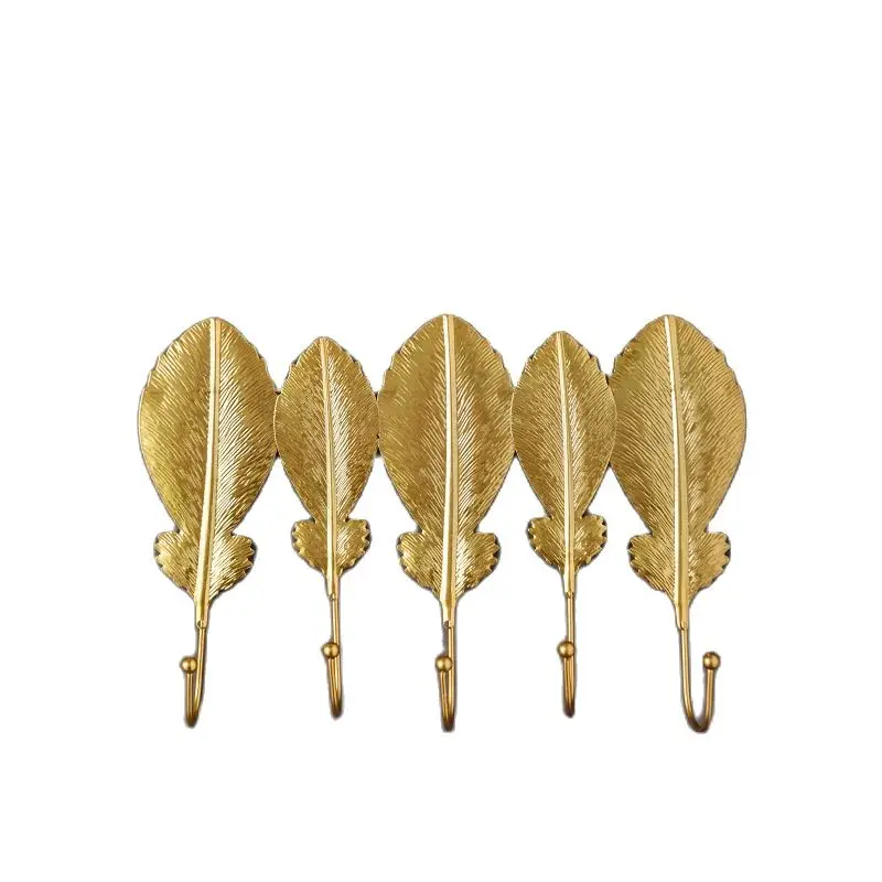 

Nordic Creative Coat Hook Free Perforated Wall Decoration Hook For Living Room Door Rear Wall Hanging Rack With Golden Leaves