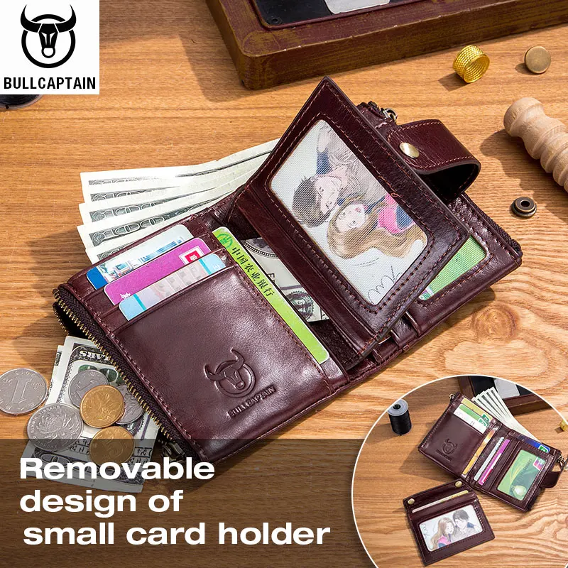 BULLCAPTAIN мужской кошелек из натуральной кожи компактный мини держатель для карт rfid