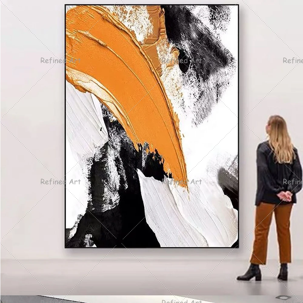 

Handmade Art Orange Abstract Oil Painting Canvas 100%Hand-painted Living Room Entrance Wall Fashion Decorative Frameless Artwork