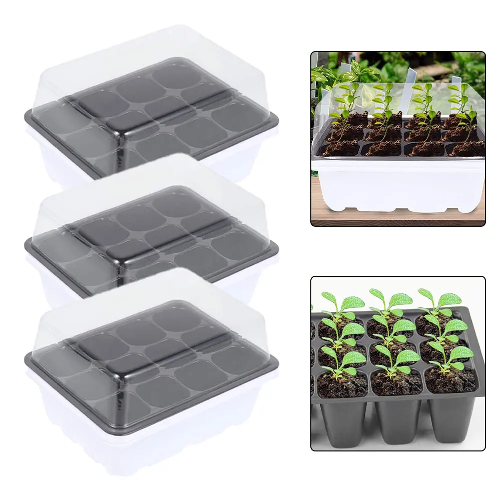 

3PCS Seedling Tray with Lid Plug Plant Seed Tray Greenhouse Propagation Set 12Cells for Germination Greenhouse Gardens