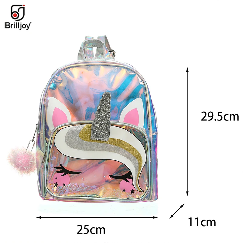 Brilljoy Girls Laser Transparent TPU Schoolbags Holographic Unicorn Backpack Women Soft  Large Capacity Waterproof Shoulder Bag